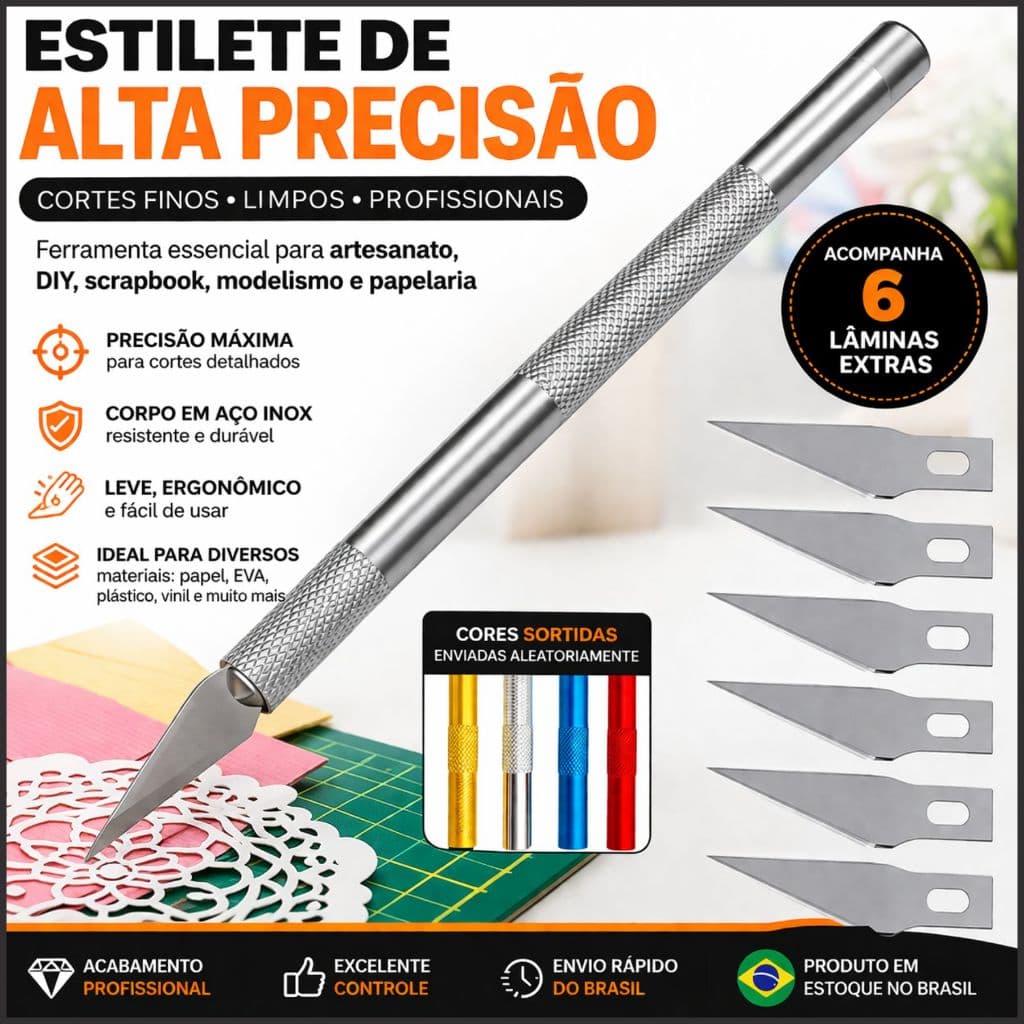 Estilete de Precisão Profissional Aço Inoxidável + 6 Lâminas Extra Artesanato DIY Scrapbook Modelismo