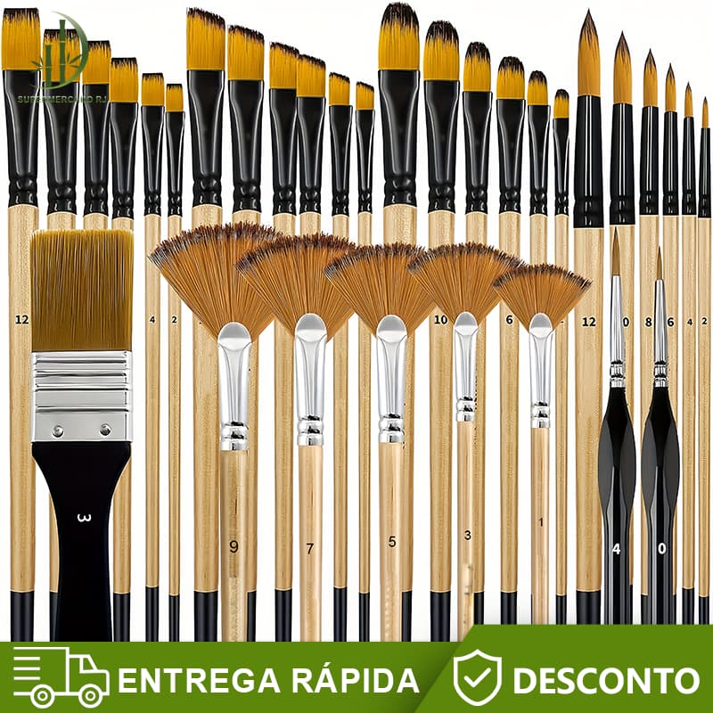 Conjunto De Pincéis De Pintura De 32 Unidades Para Acrílica , Cerdas De Nylon Premium Com Redondo, Filbert, Plano, Venti