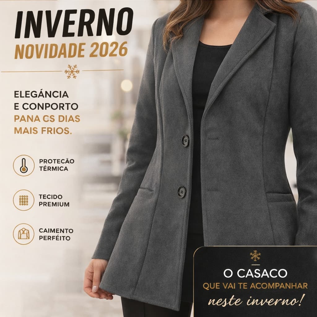 Casaco Sobretudo Feminino Blazer com Botão Lã Batida Outono E Inverno Elegante E Quente Promoção