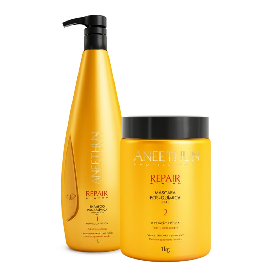 Kit Pós Química Aneethun Repair Hidratação Nutrição Shampoo 1LT Máscara 1kg 2 Produtos + Brinde