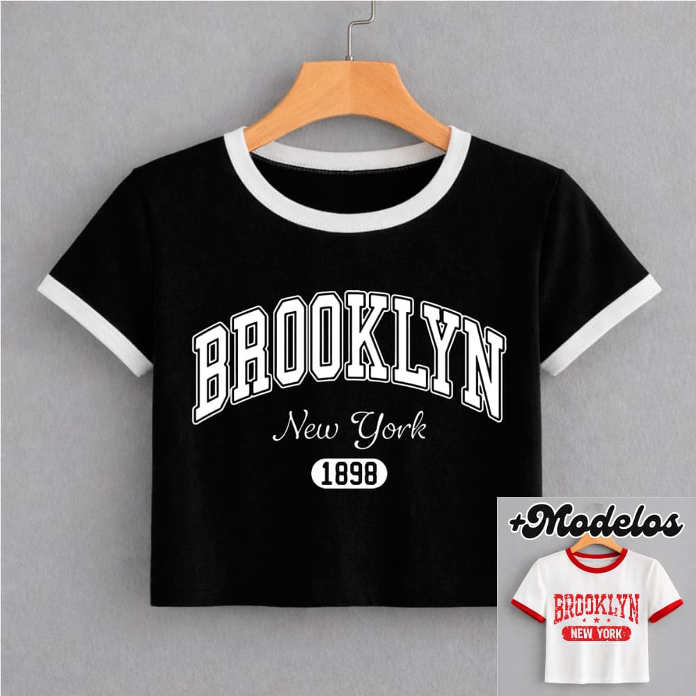 BABY TEE Feminina, Modelo BROOKLYN NEW YORK, Cropped Camiseta - Estilo Alternativa Y2K Blogueira Streetwear Tumblr