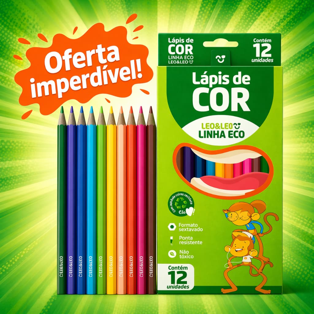 Lápis De Cor 12 Cores Leo e Leo - Kit com 1 até 10 caixas