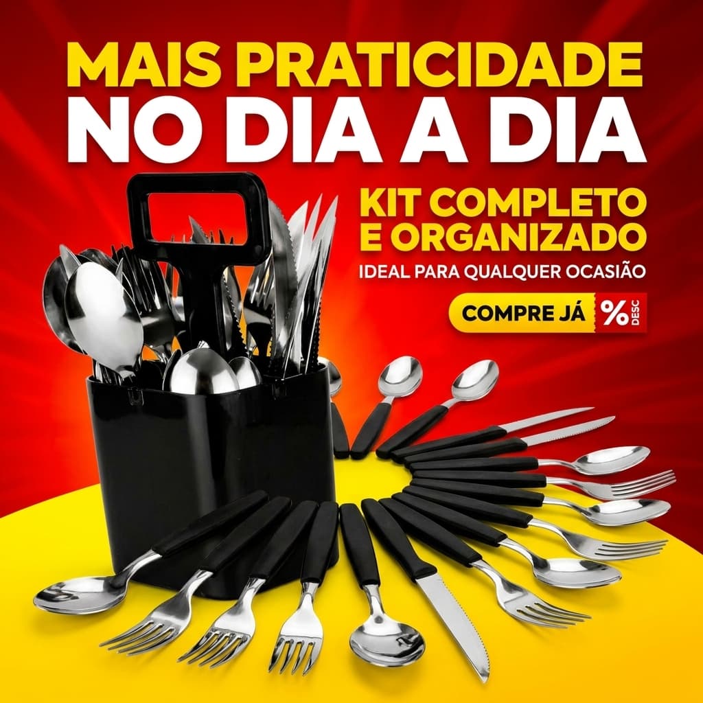 Jogo de Talheres Inox 25 Peças com Suporte Organizador