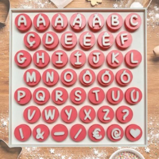 Carimbo Letras Completo Acentos Números Brigadeiro Biscuit Cerâmica Kit 3D