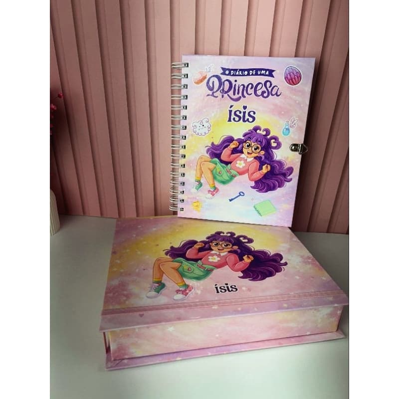 Kit Diário Infantil Personalizado Princesa Desastrada com Caixa Cartonada | Cadeado, Adesivos e Presente Completo