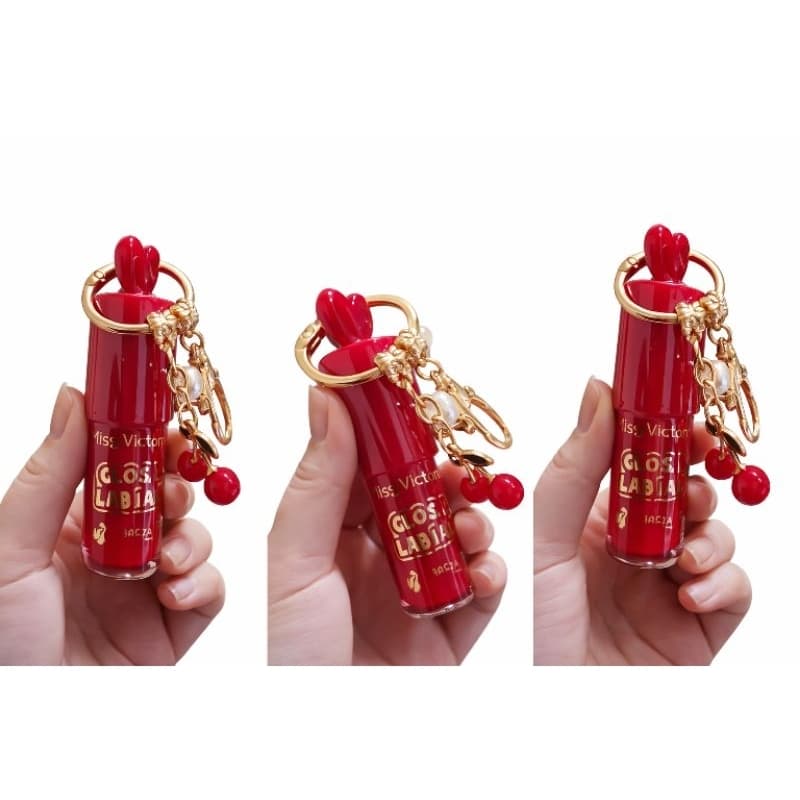 Gloss Labial Vermelho Cereja Luxo com Chaveiro Brilho Intenso Pronta Entrega Inspiração PAM BY PAMELLA