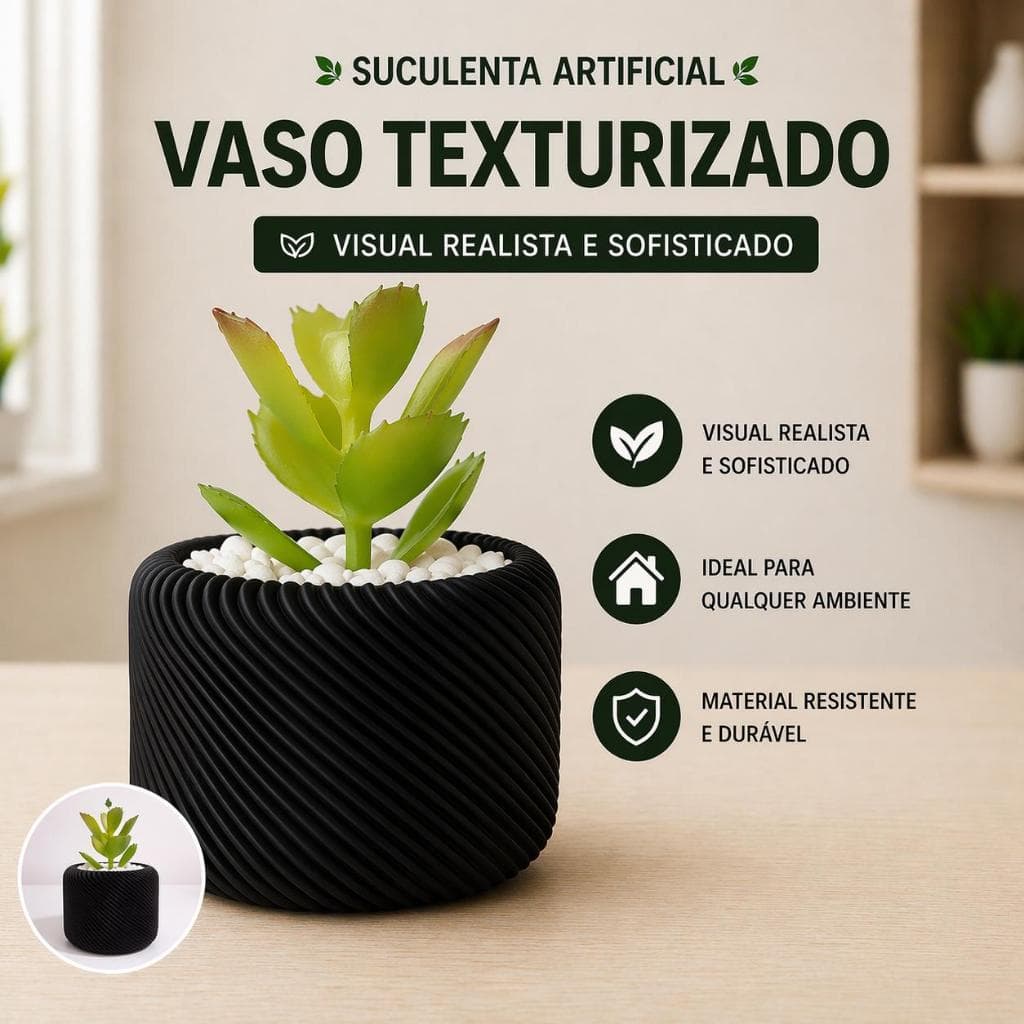 Suculenta Artificial Sortida no Vaso Decorativo Texturizado Unitária