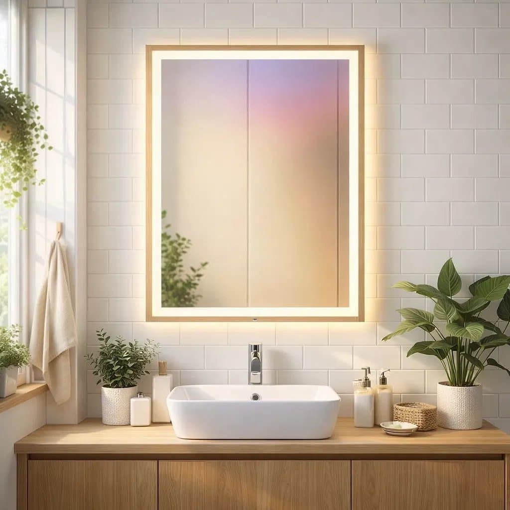 Espelho De Parede LED Quadrado 60x60 Jateado Premium Banheiro Sala Quarto