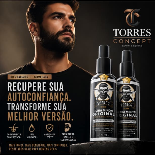 Kit 2 Tônico Ultra Minoxi Original 15% Crescimento Barba Cabelo Sobrancelha Anti Queda Forte 120ml