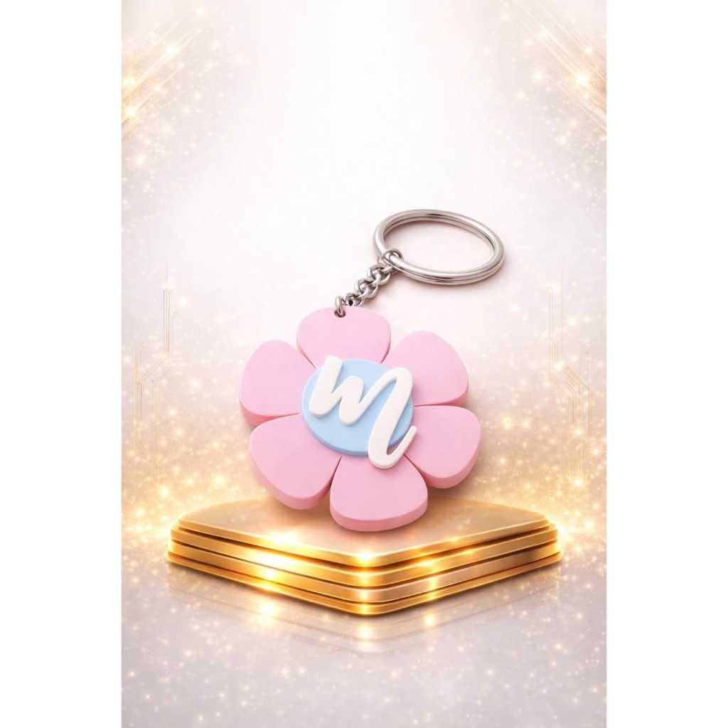 Chaveiro Flor Personalizado Letra Inicial 3D PLA Rosa Choque Presente Criativo Feminino Lembrancinha Delicada