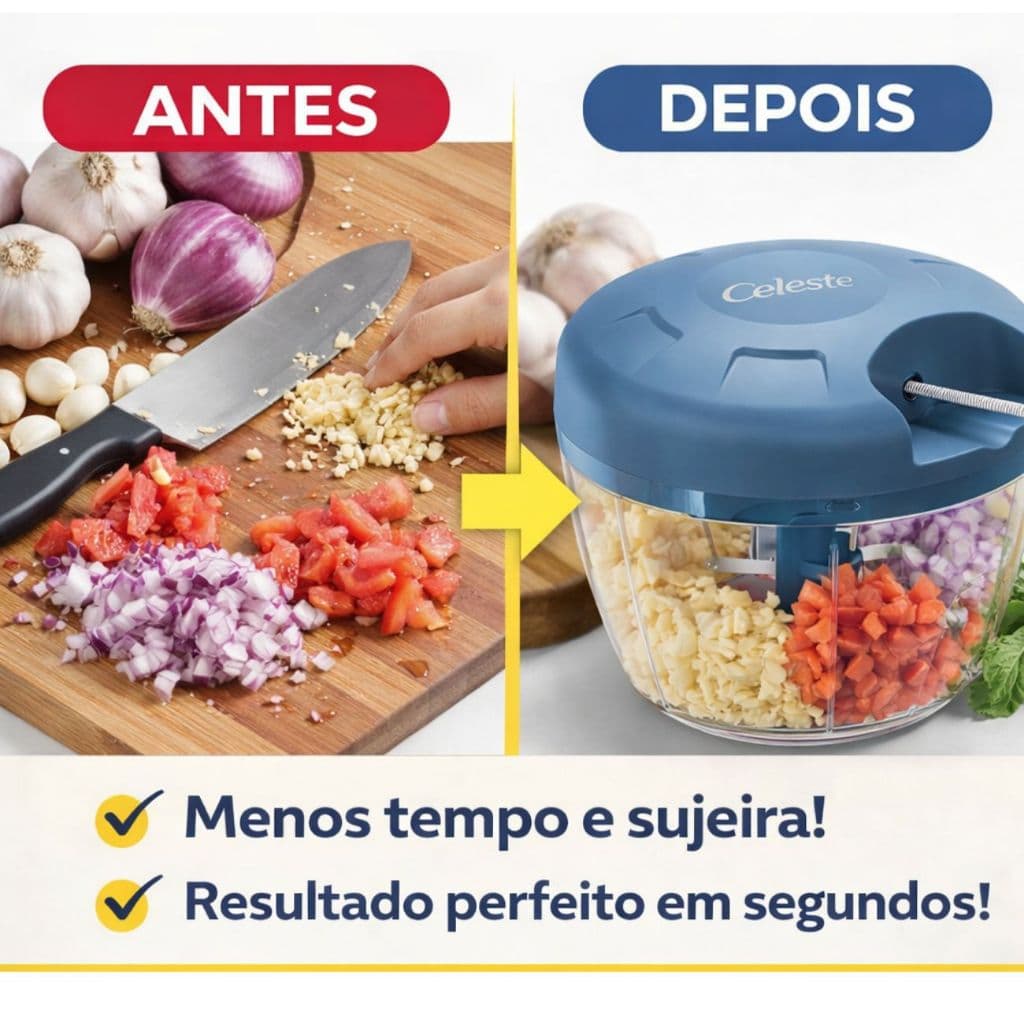 Processador de Alimentos Alho e Temperos Manual 400ML Praticidade Para o Seu Dia a Dia