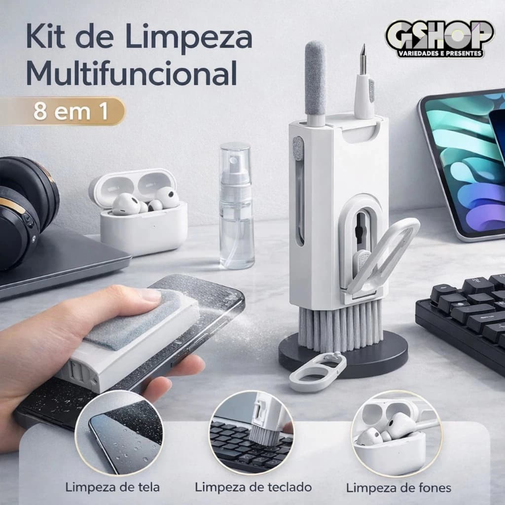 Kit Escova Pincel de Limpeza Multi 8 em 1 Portátil Para Computador Smartphone Teclado Fone De Ouvido