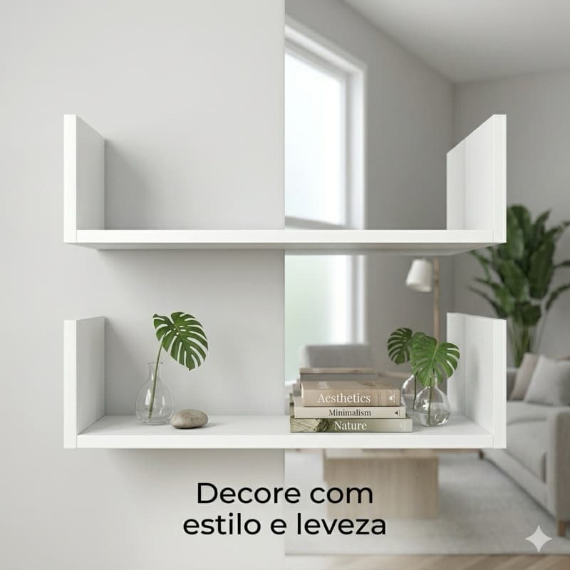 Kit 2 Prateleiras U 60cm 100% MDF quarto/sala/cozinha/lavabo