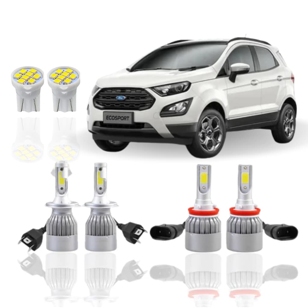 KIT Lâmpada Led Ford Ecosport 2013 a 2017 (Farol Baixo Alto Milha Farolete)  H4 H11 T10 Super Led neblina meia luz
