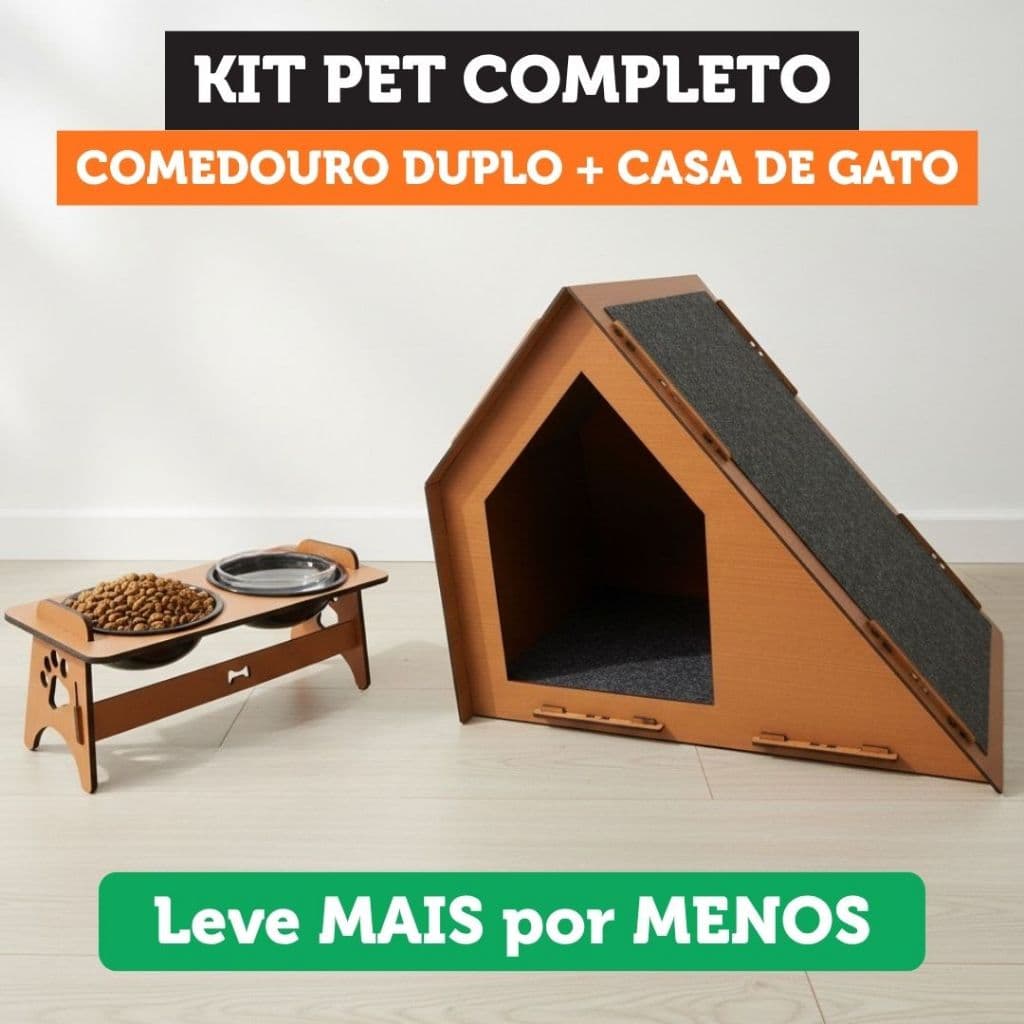 Kit Casa De Gato MDF Com Arranhador Para Gatos + Comedouro Bebedouro Para Pet Cama E Casinha de Gato