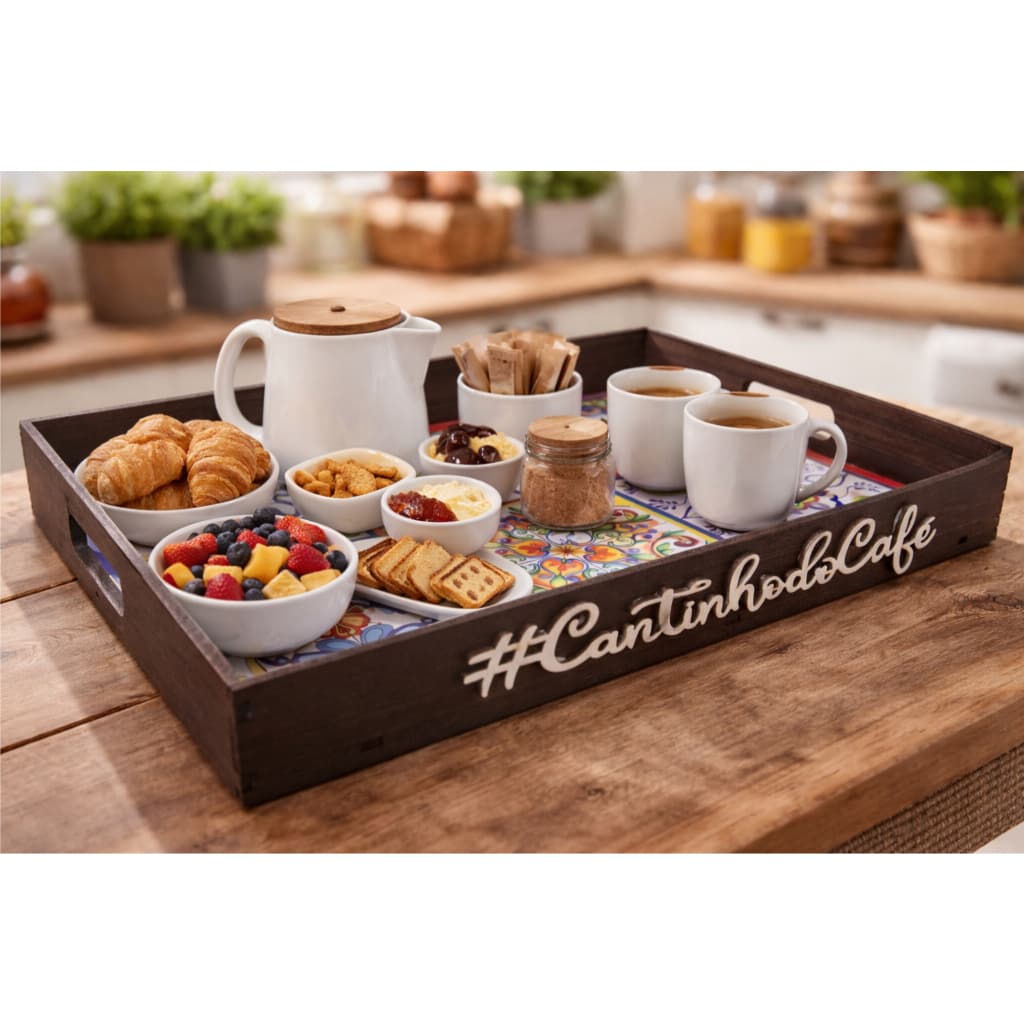 Bandeja Super Luxo Azulejo Cantinho Do Café 43x31x6 Cm Mdf
