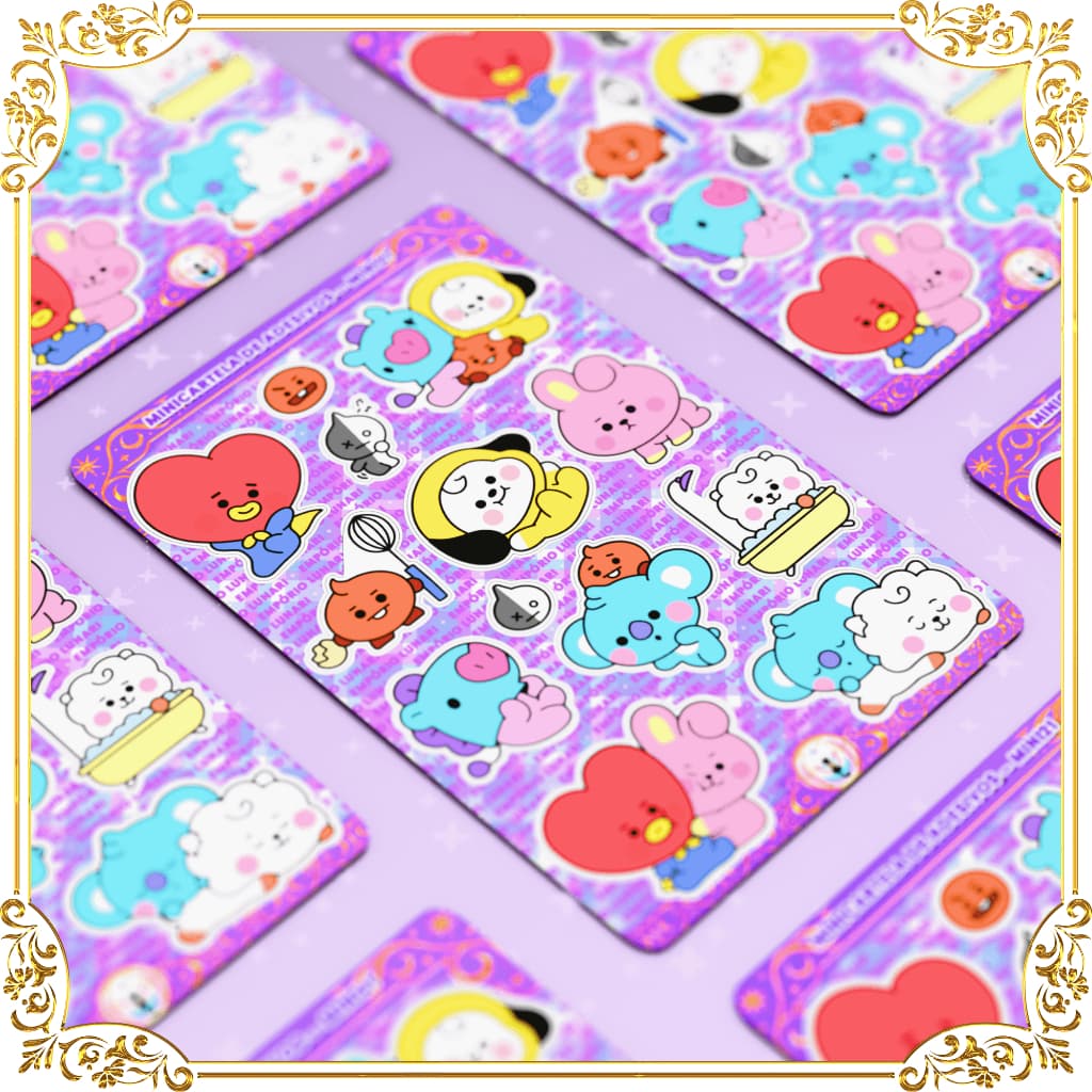 Mini Cartela de Adesivos Mini21 – KPOP Fofo Idol Coreano Kawaii Colecionável Decoração Toploader BT21 BTS