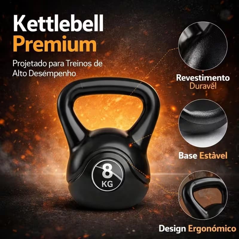 Kettlebell Ferro Fundido 6/8/10/12kg – Treino Funcional, Crossfit, Musculação, Força e Resistência