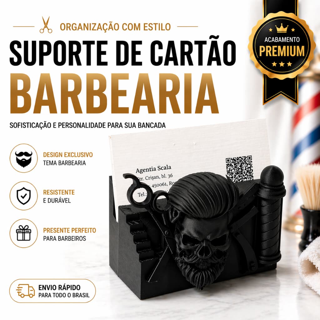 Porta Cartão de Visita Expositor | Suporte Decorativo Barbearia Balcão Barber Shop