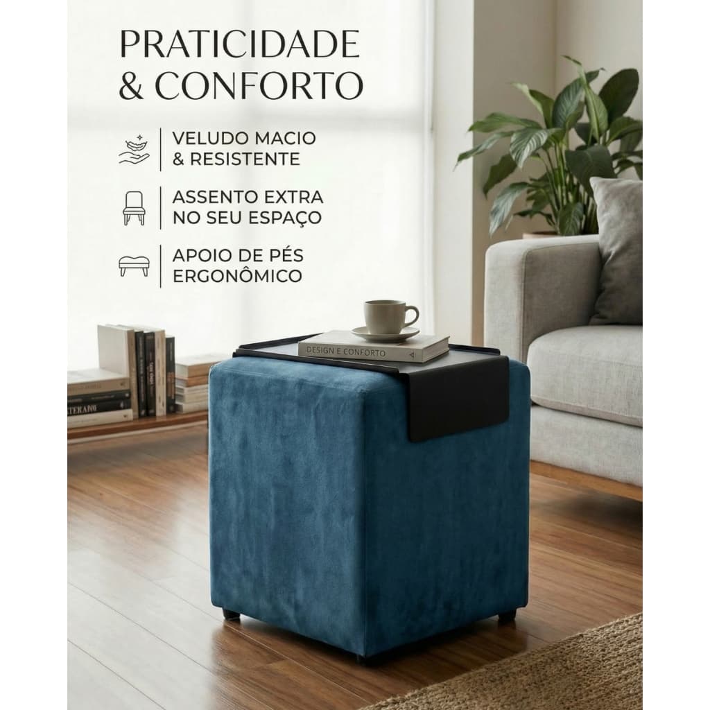 Puff Cubo Decorativo Assento Tecido Aveludado Sala Quarto Design Elegante