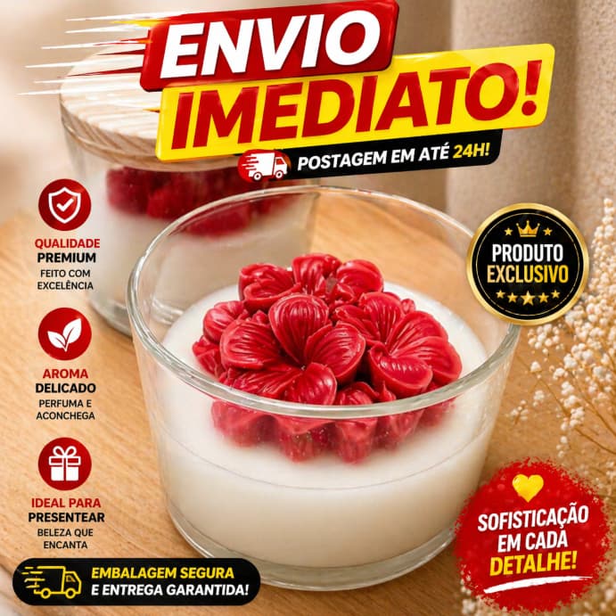 Vela Aromática Rosa Jasmim Premium – Decorativa, Sofisticada e Perfumada