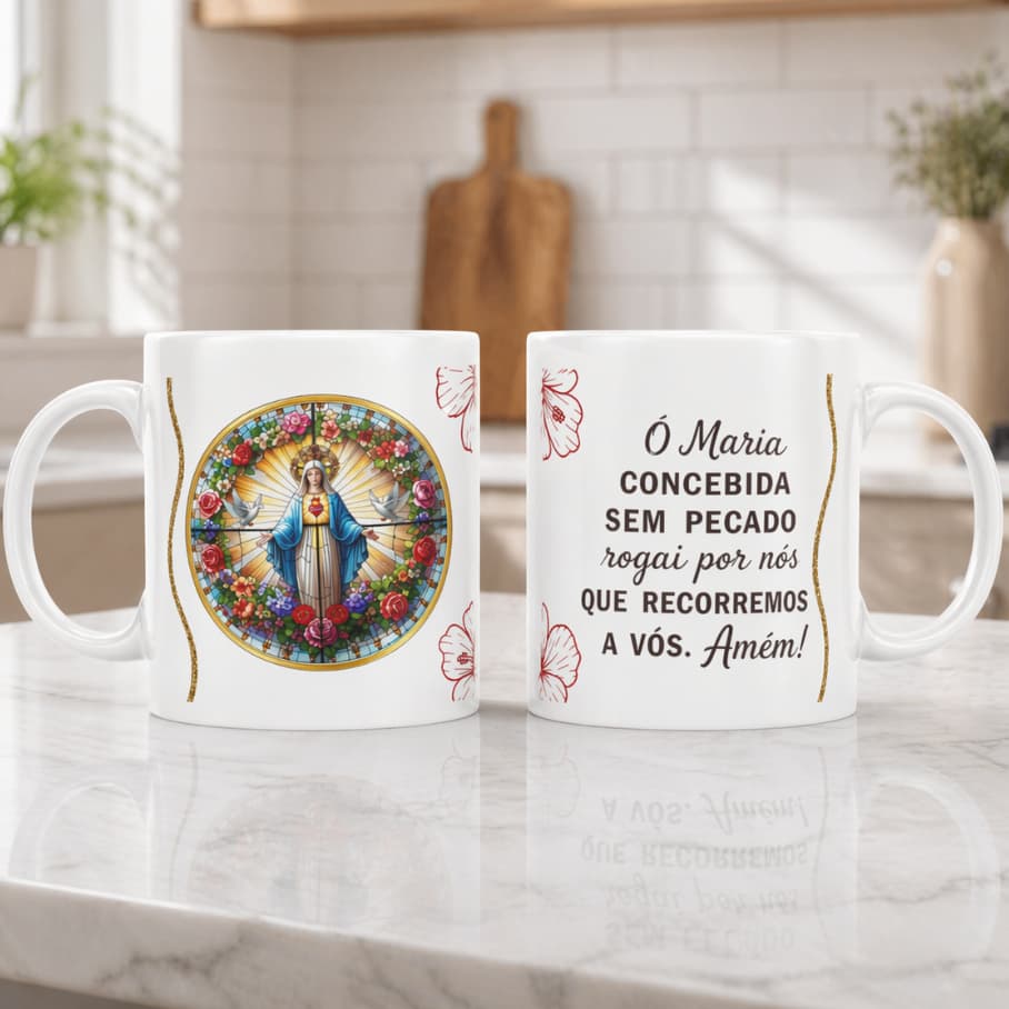 Caneca com seu nome Coração de Maria sem pecado personalizada Presente Religioso Católico Xícara