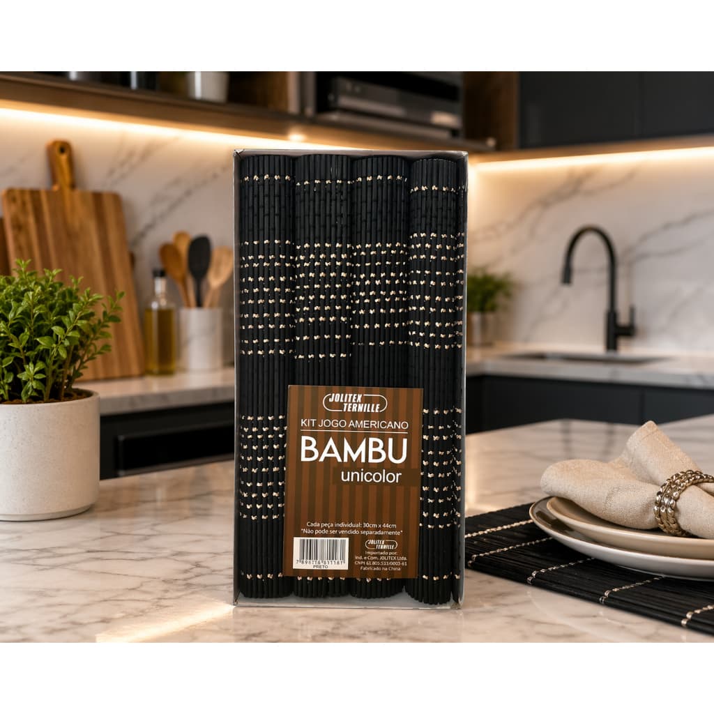 Kit Jogo Americano Bambu Unicolor – Elegância Natural para sua Mesa
