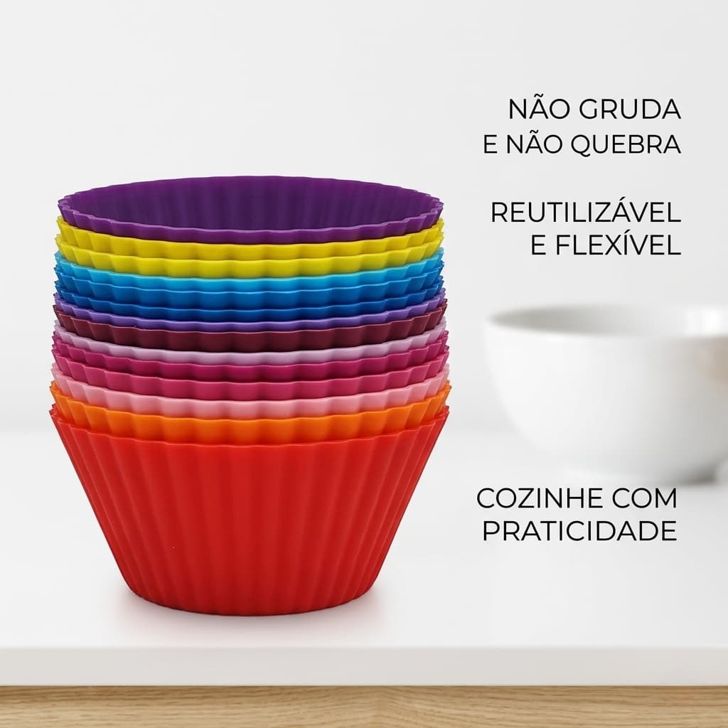 Forminha de silicone kit com 12 não gruda reutilizável - Sortida
