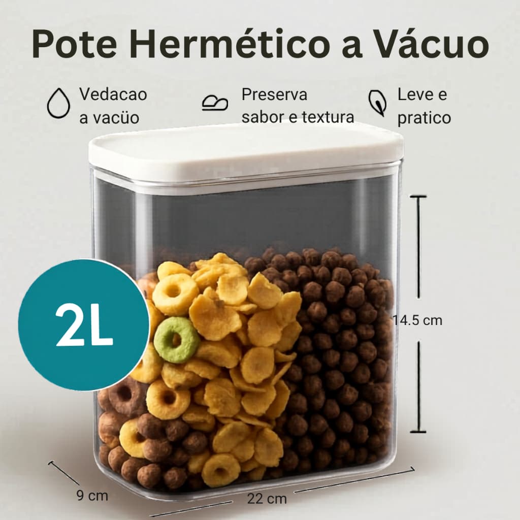 Pote Hermético a Vácuo 2000 ml – Vedação Forte, Livre de Vazamentos, Ideal para Temperos e Grãos