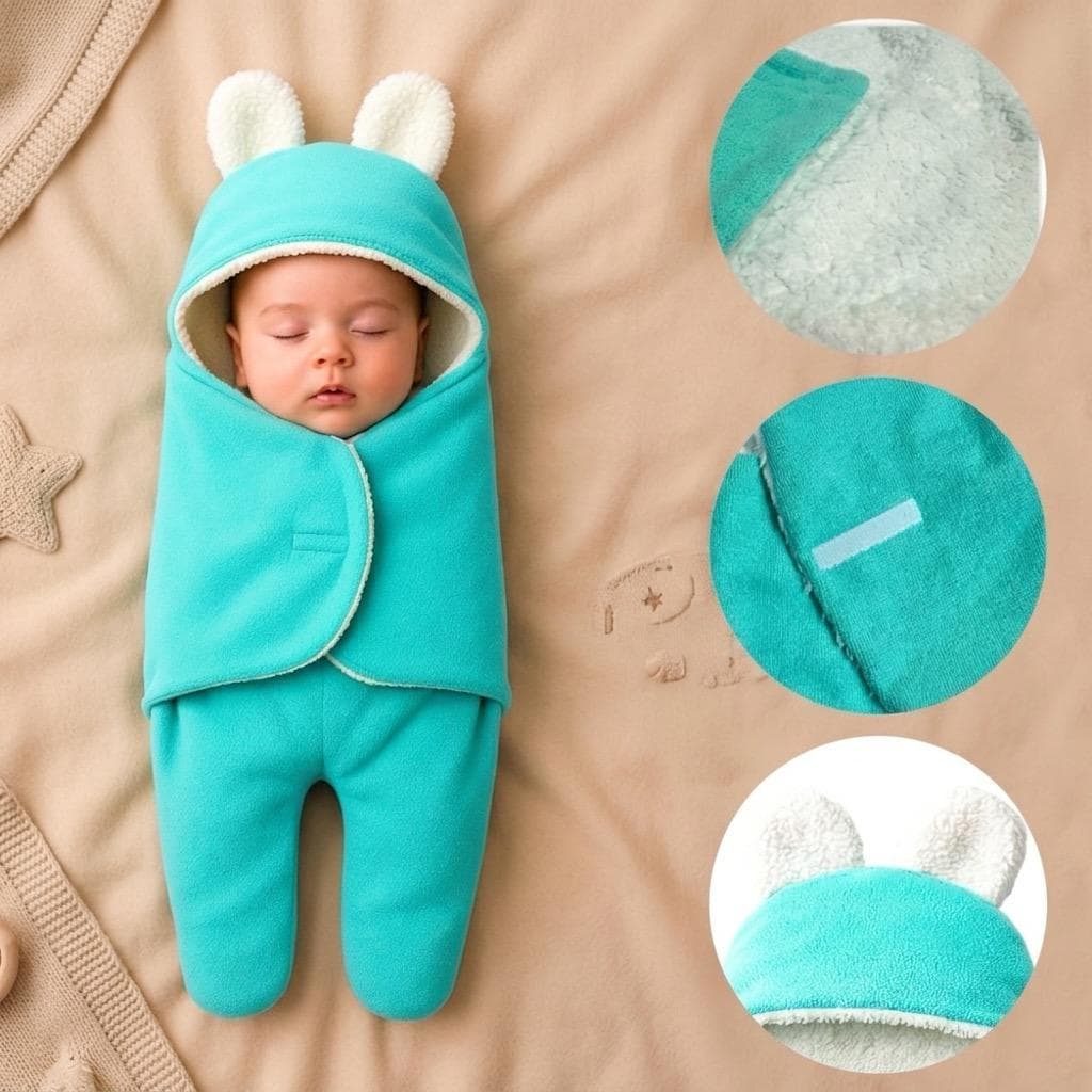 Saco de Dormir Bebê Ursinho Sherpa Inverno com Orelhas Velcro Macio Forrado Quentinho