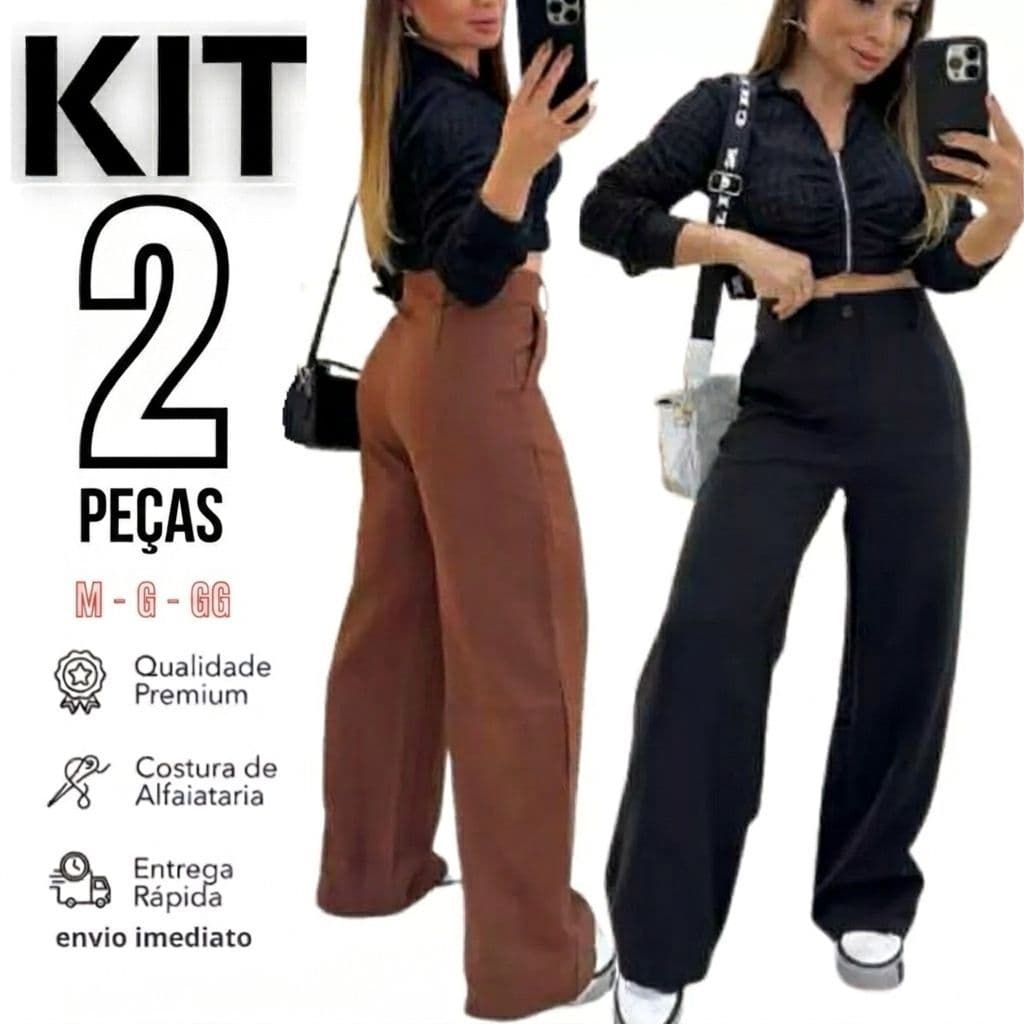 Kit 2 Calça Alfaiataria PREMIUM Cintura Alta Com Bolso ENTREGA RAPIDA