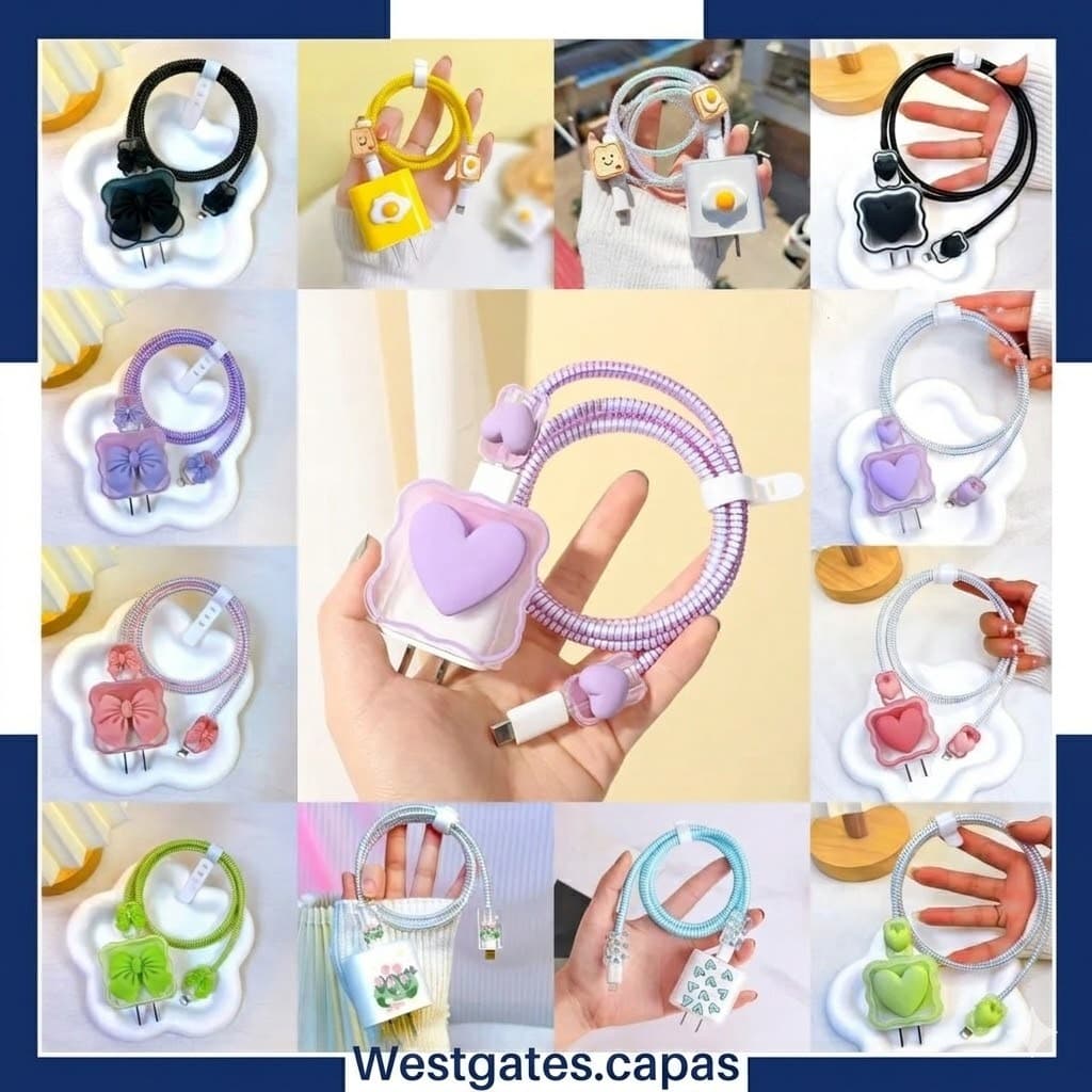 capa de silicone para carregador manga com enrolamento de cabos para carregador iphone, adaptador,18W, 20W