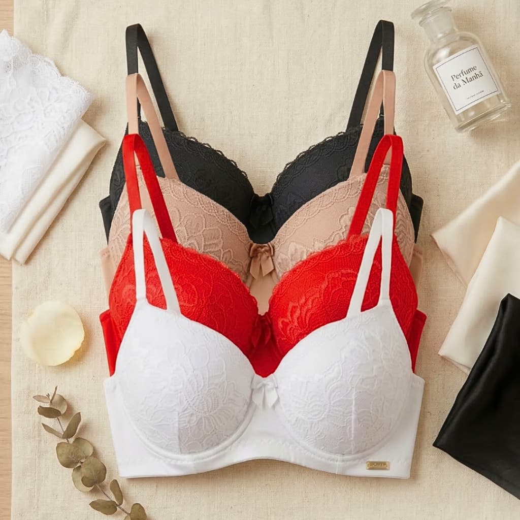 Kit Sutiã RENDADO Bojo Push Up Premium Efeito Silicione Reforçado Feminino Soutien PROMOÇÃO FÁBRICA