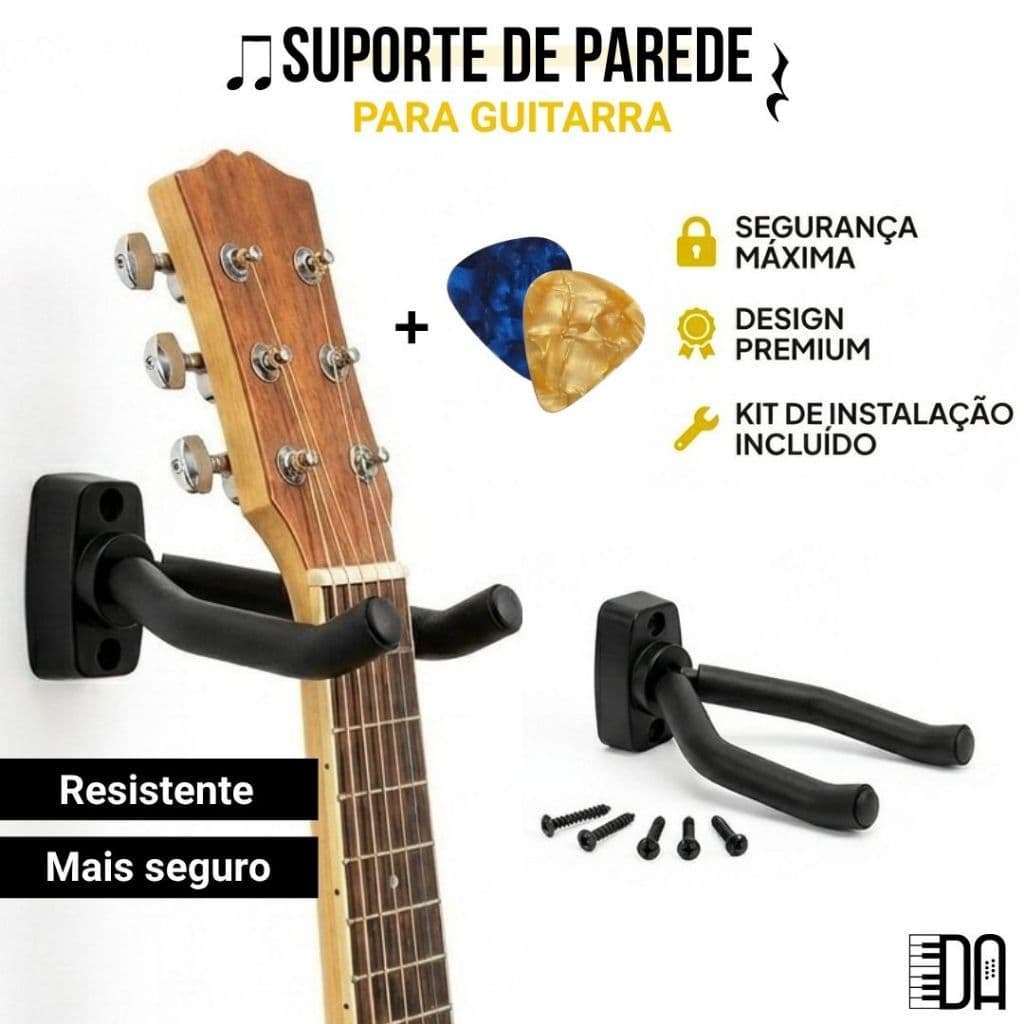 Suporte Ajustável De Parede Para Violão Guitarra Baixo Ukulele Cavaco Violino Parede Ajustavel Com Parafusos 2 Palhetas