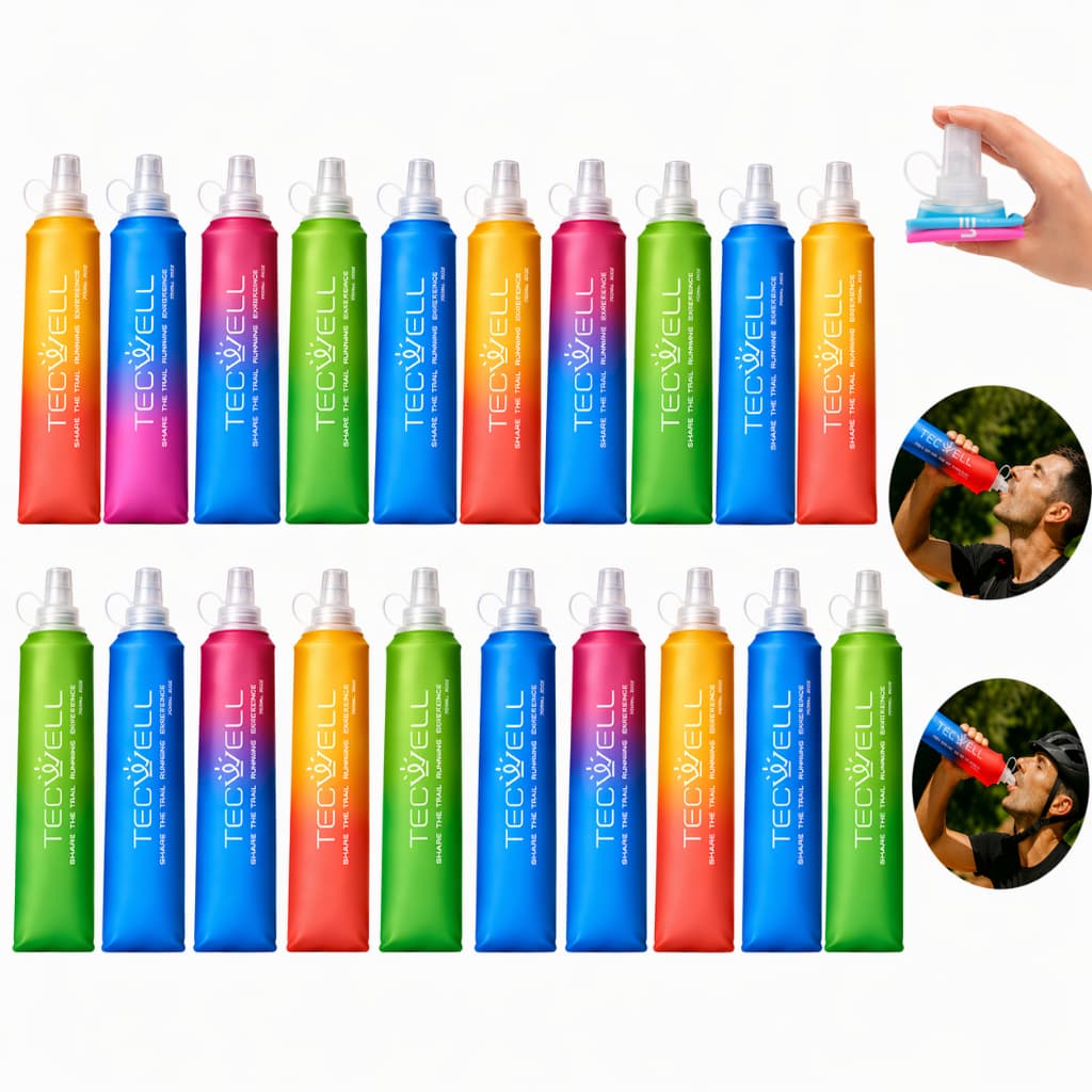 Kit 20 Garrafas de Água Silicone Dobrável  Flask Hidratação Running 250ml Macia Tecwell