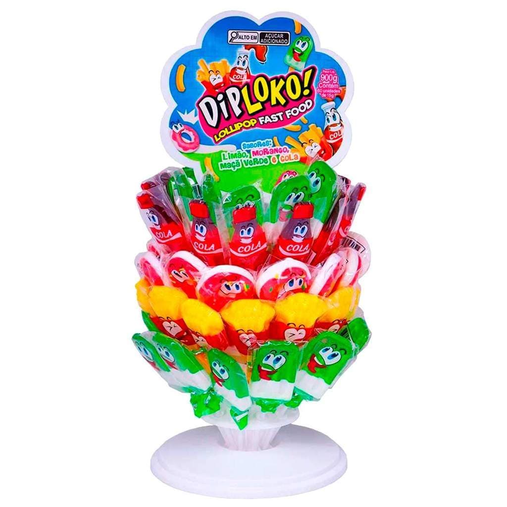 NOVIDADE PIRULITO DIP LOKO LOLLIPOP FAST FOOD COM 60 UNIDADES