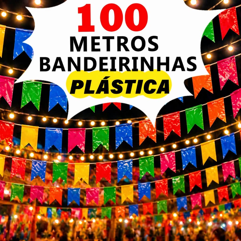 Kit 100 Metros Bandeirinhas Festa Junina Plástico Decoração Julina Bandeirola Arraia São João
