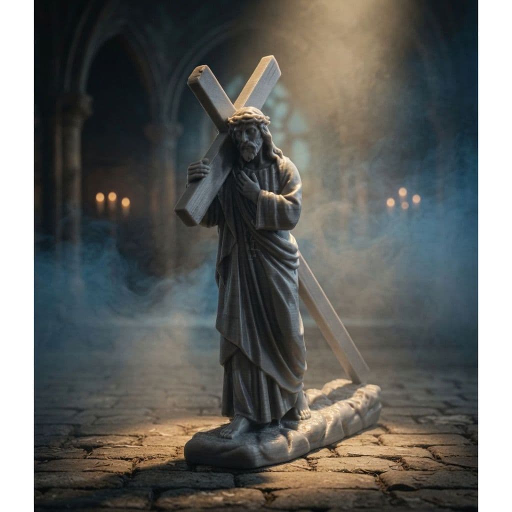 Estátua Cristã Jesus Carregando Cruz Evangélica Católica Decoração 3D