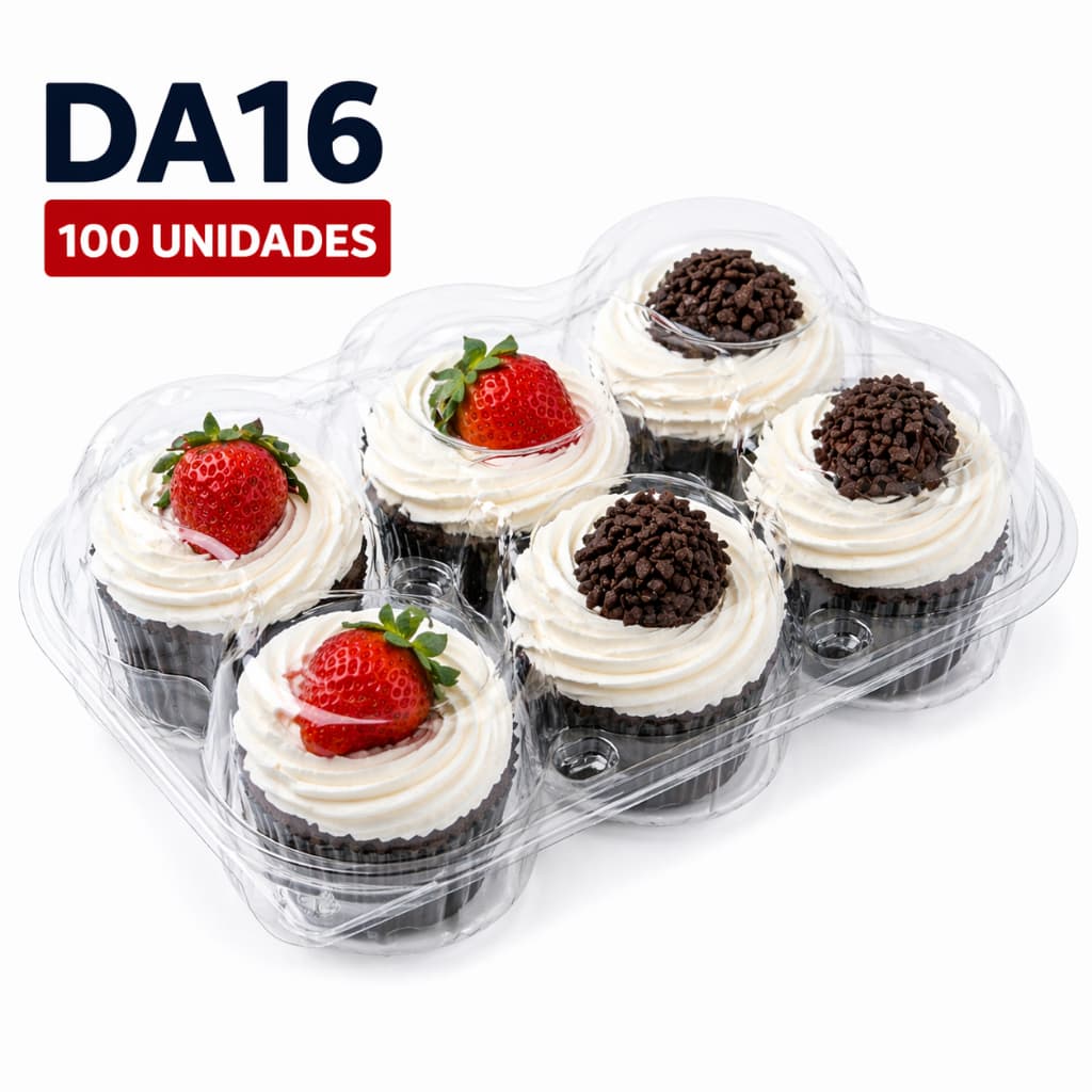 Embalagem Cupcake DA16 100 Unidades Tampa Articulada Transparente Para Doces (GA16)