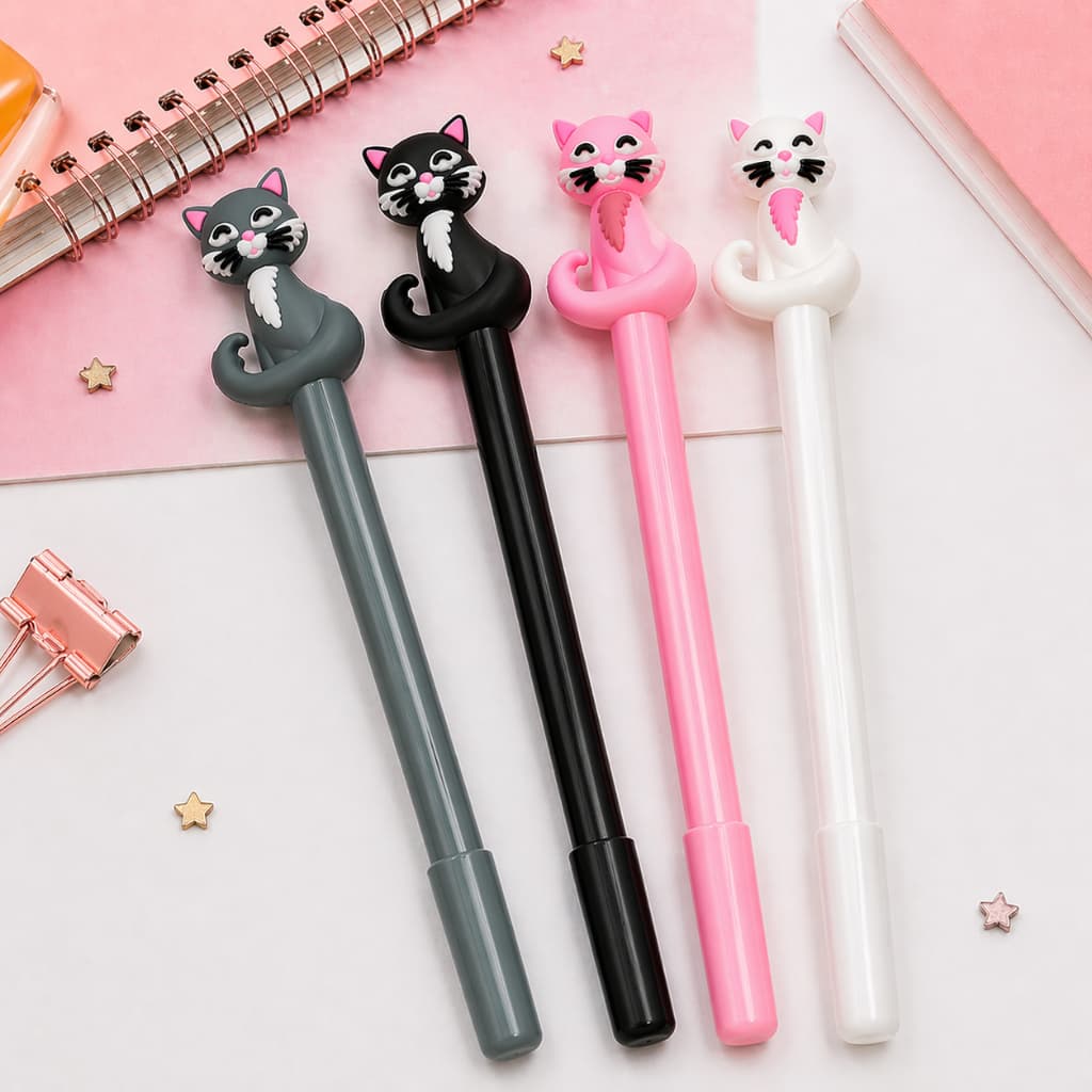 Caneta em Gel Criativa Gatinho - Papelaria Kawaii e Material Escolar