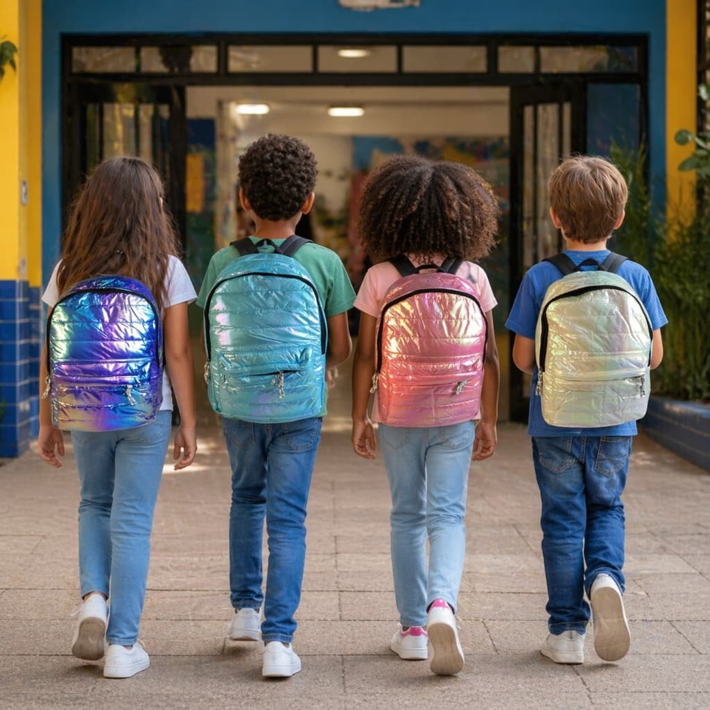 Mochila Holografica Metalizada Brilho Resistente Estilo Moderno Cor Sortida Escolar