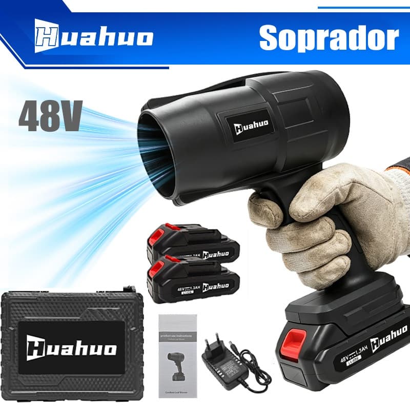 Soprador De Folhas Turbo Portátil Recarregável 48v Com 2 Baterias Potente Limpeza Interna e Externa