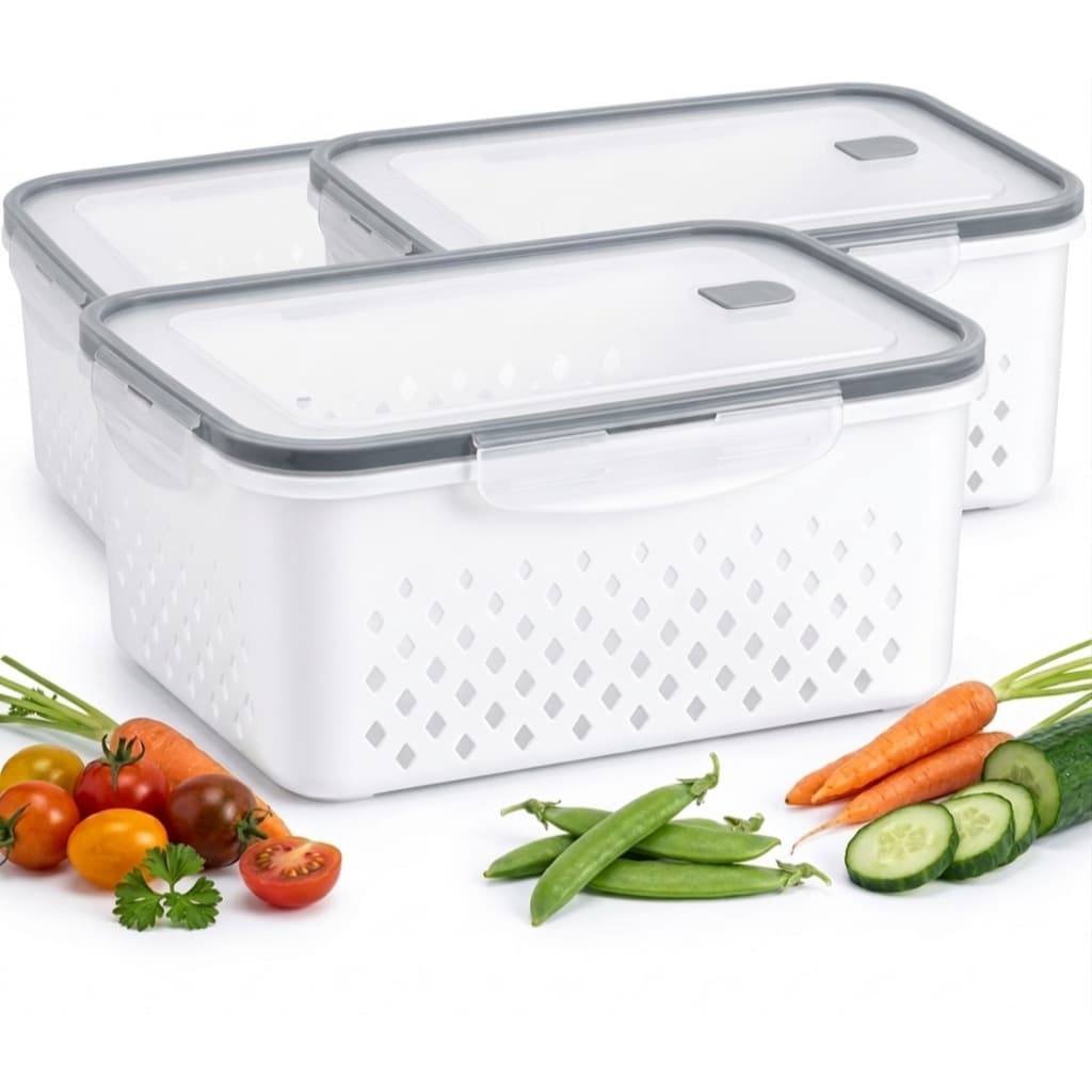 Kit 3 Porta Alimento Grande Geladeira Escorredor Hermético