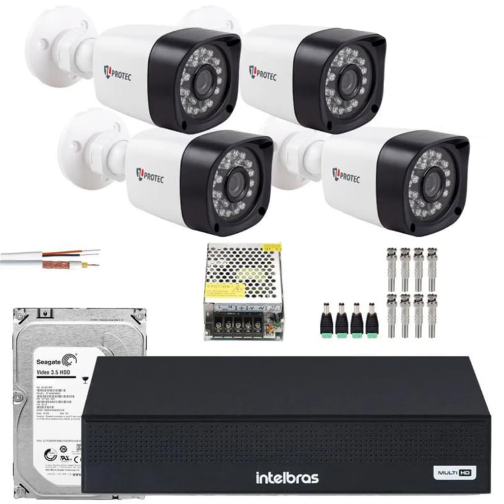 Kit 4 Cameras Segurança Residencial Dvr 1204 Intelbras Com Acesso Via Celular