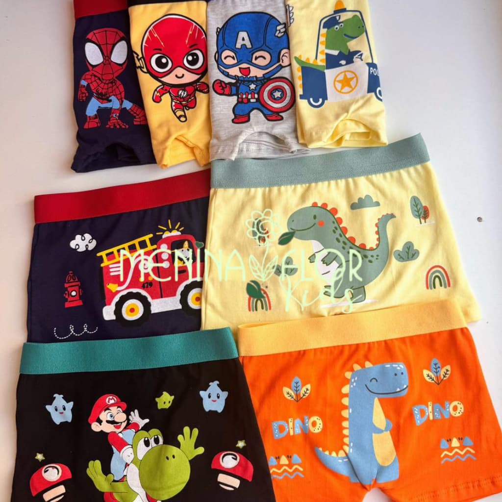 Kit 3 Cuecas Estampada Sortidas infantil Box Estampa Bumbum Cueca Meninos