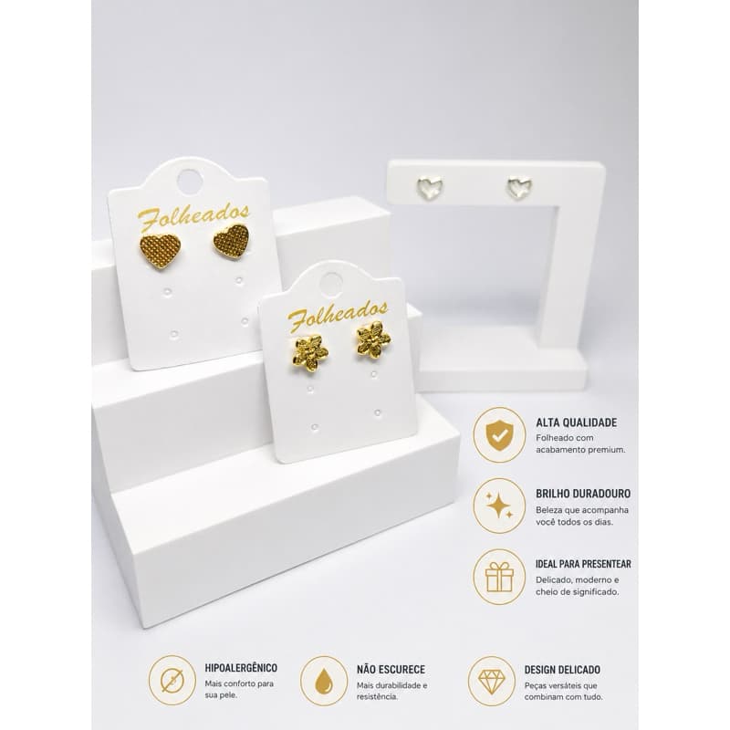 Kit 3 Brincos Folheados Delicados Femininos Dia a Dia Minimalistas Elegantes Tamanho M