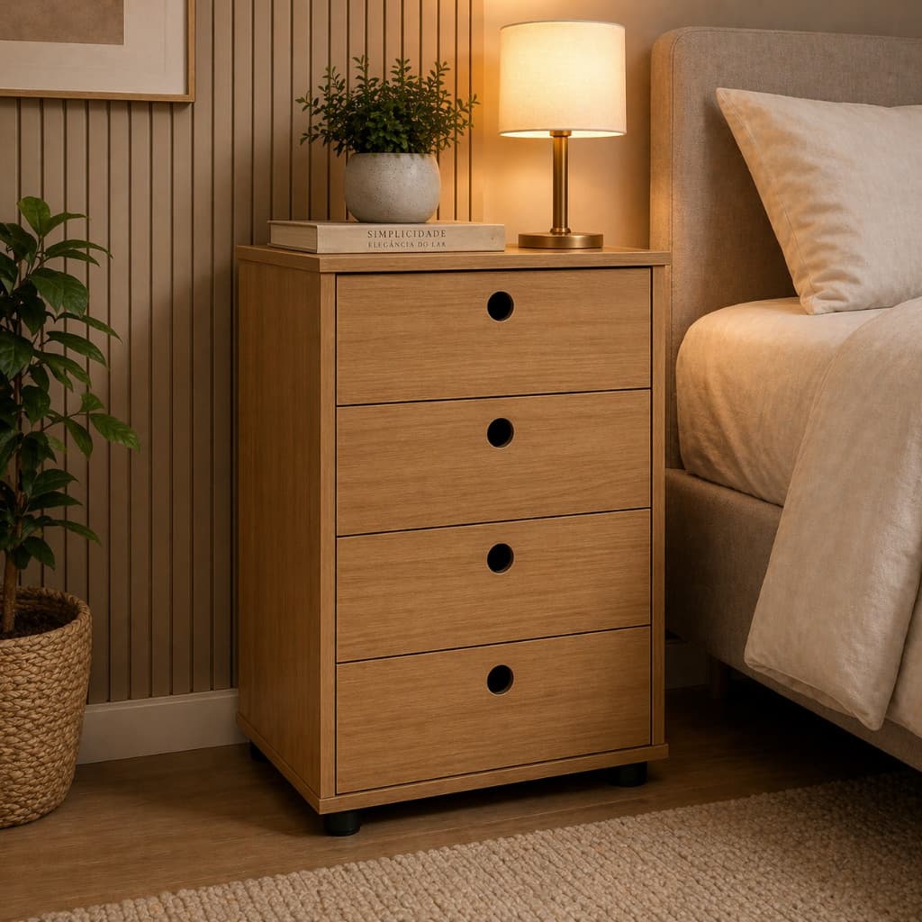 Mesa de Cabeceira Classic 4 Gavetas Gaveteiro Multiuso para Quarto e Escritório Design Moderno