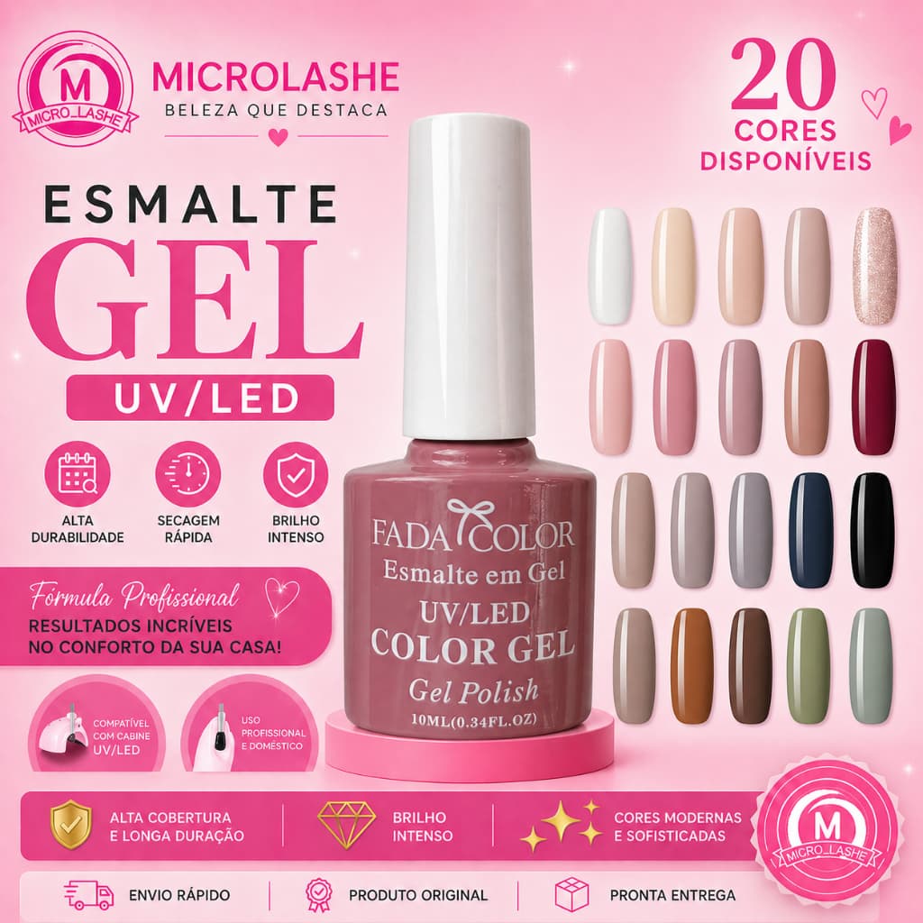 Esmalte em Gel Fada Color 10ml UV LED Profissional Alta Durabilidade Unha Gel Fibra