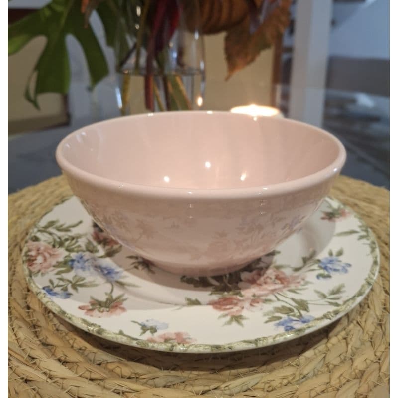 Prato sobremesa cerâmica e bowl tigela rosa ⚘️⚘️
