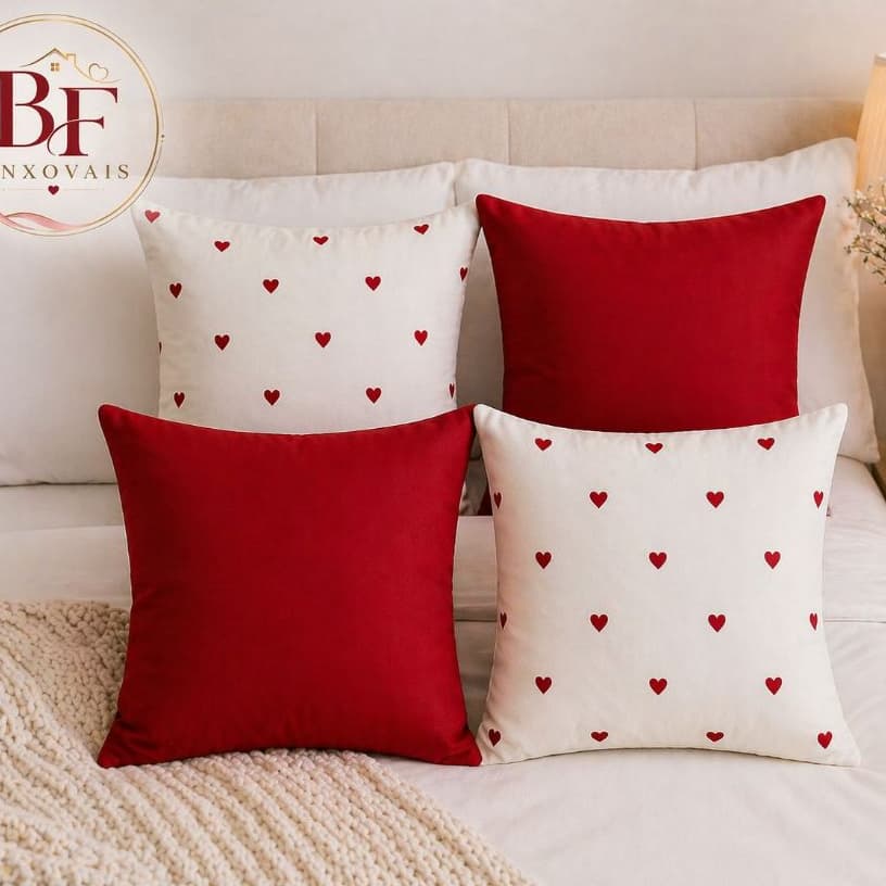 4 Capa de Almofada Decorativa de Coração, Borboleta e Cerejinha 45cm x 45cm